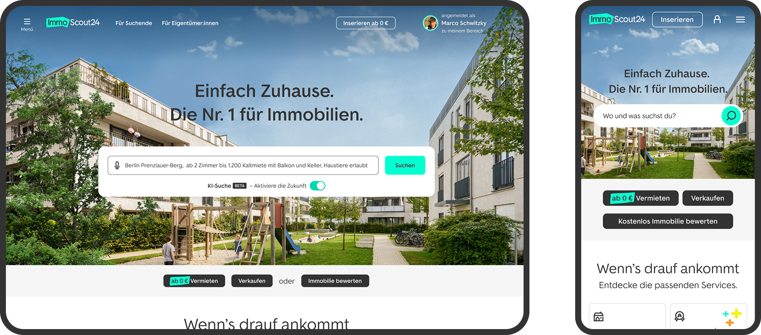 AI search entry point on the ImmoScout24 homepage