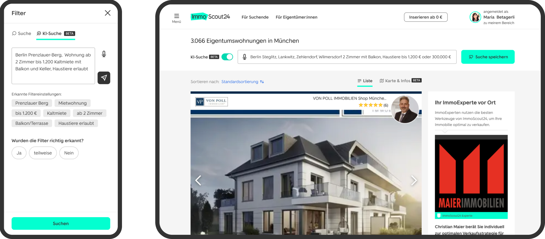 AI search in the result list