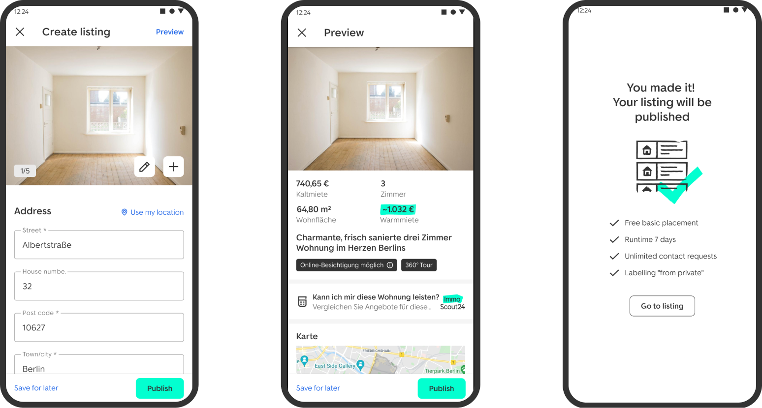Create listing flow on mobile