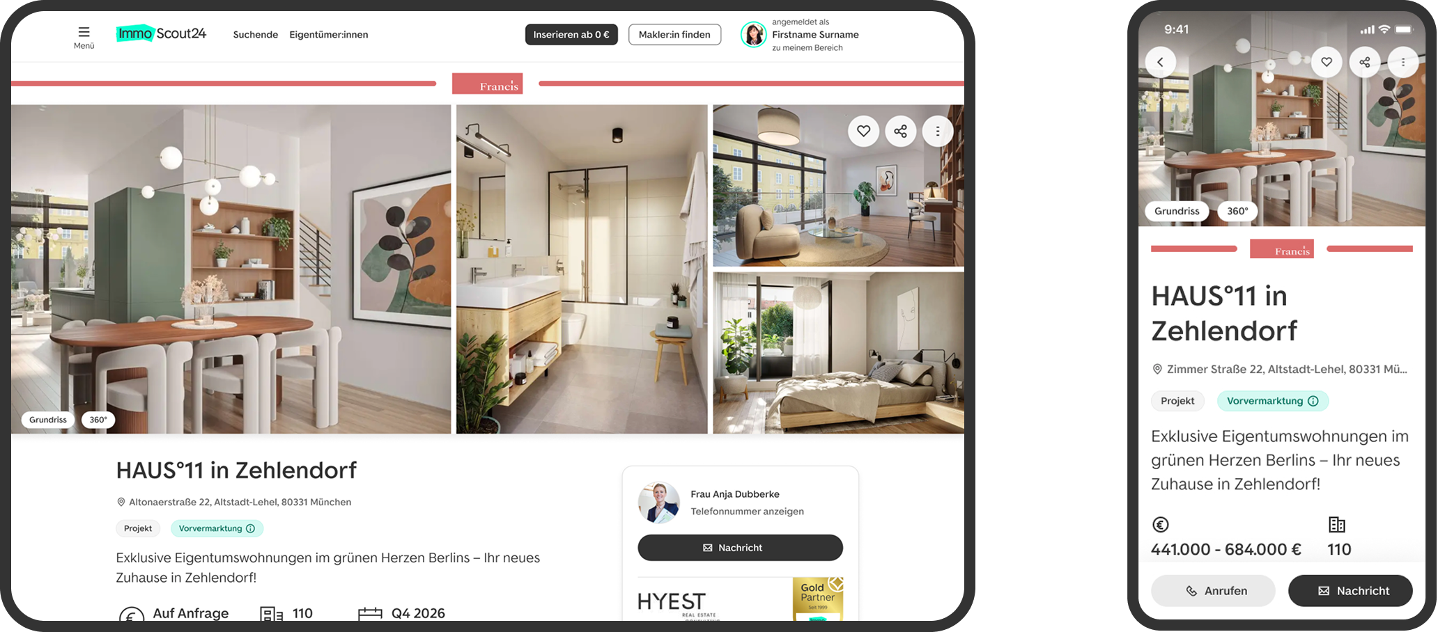 Property detail experience across desktop and app